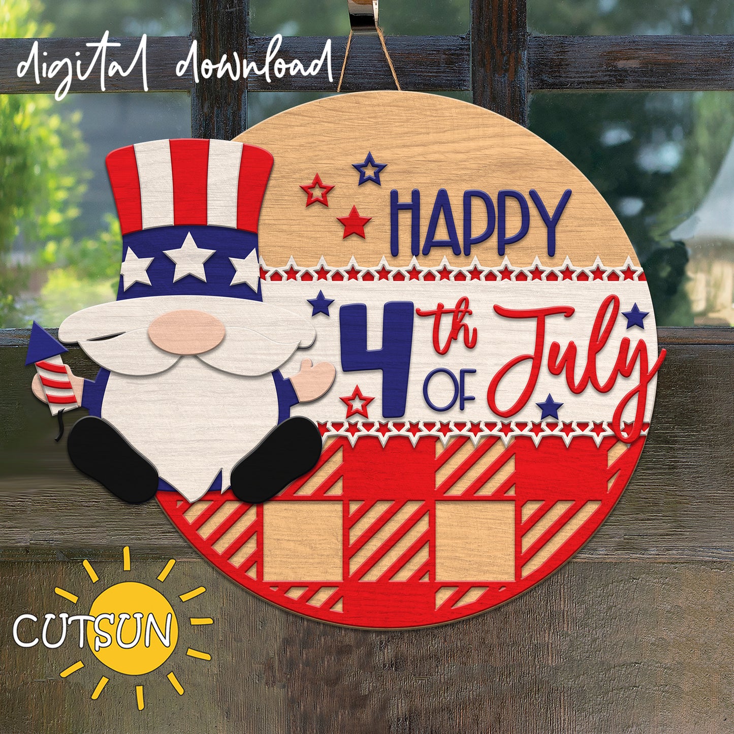 Patriotic Gnome Door hanger SVG | Happy 4th of July Door hanger SVG