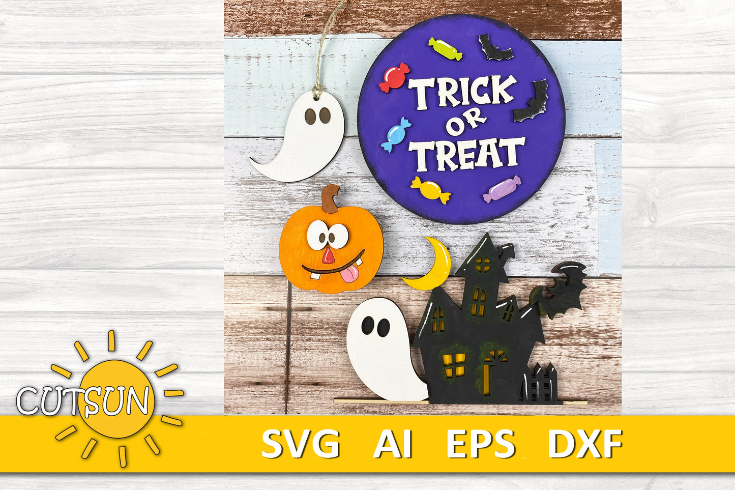 Halloween Add-On SVG for Interchangeable Shelf Decor | House and Fence Set Trick or Treat Laser Cut File | Halloween SVG