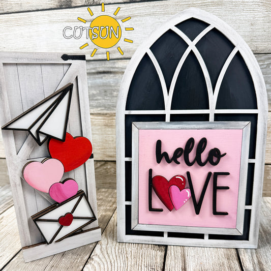 Hello Love Valentine Add-On SVG for Interchangeable Farmhouse Window | Laser Cut File