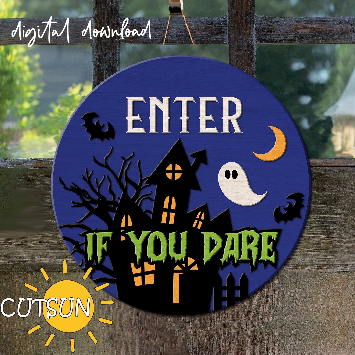 Enter if you dare Halloween door sign SVG | Halloween Door Hanger SVG | Haunted house door hanger SVG Laser cut file Cricut svg