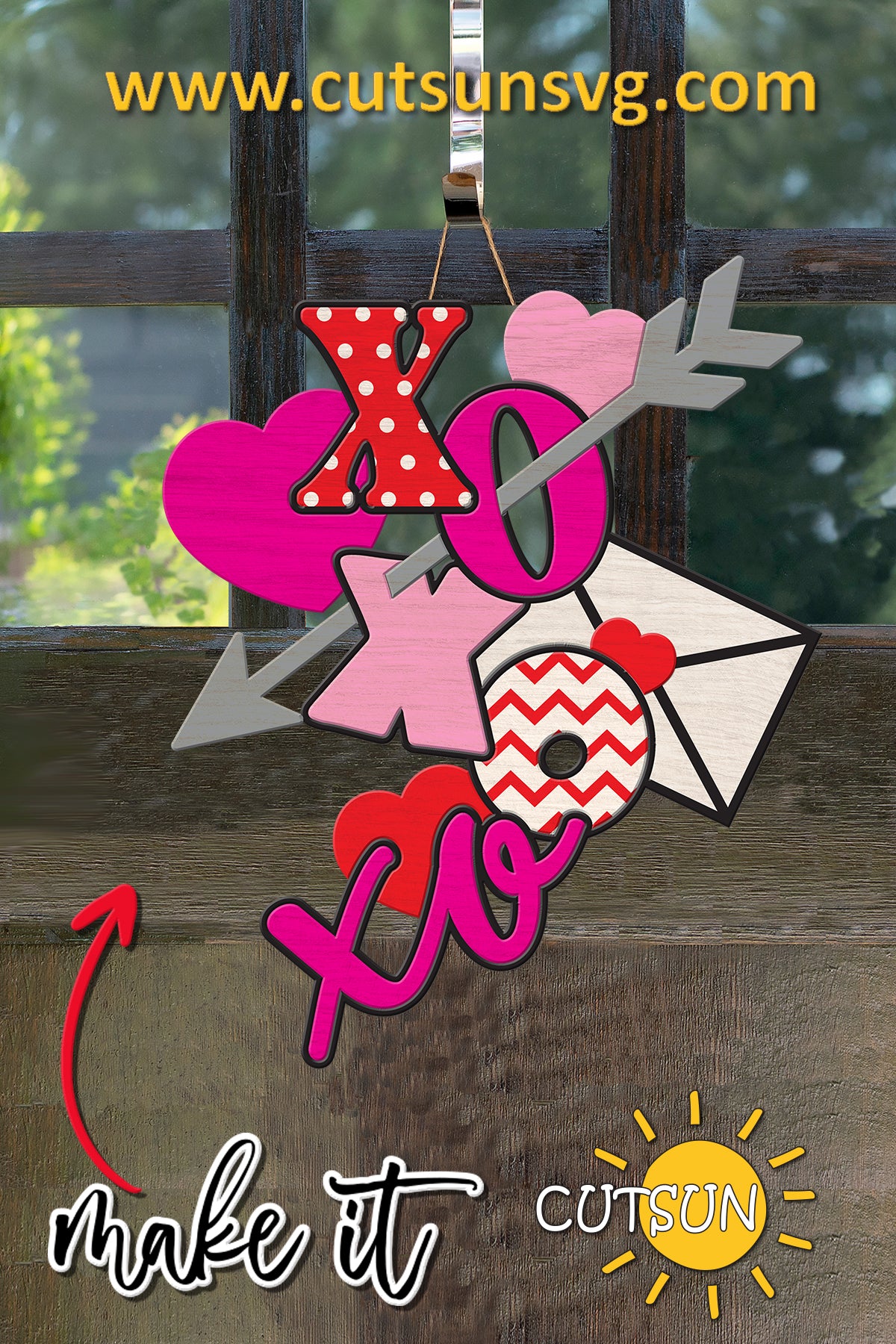 Valentine Door Hanger SVG | XO Vertical Door Sign SVG | Valentine Welcome Sign SVG | Front Door Sign Laser Cut File | XO Heart SVG