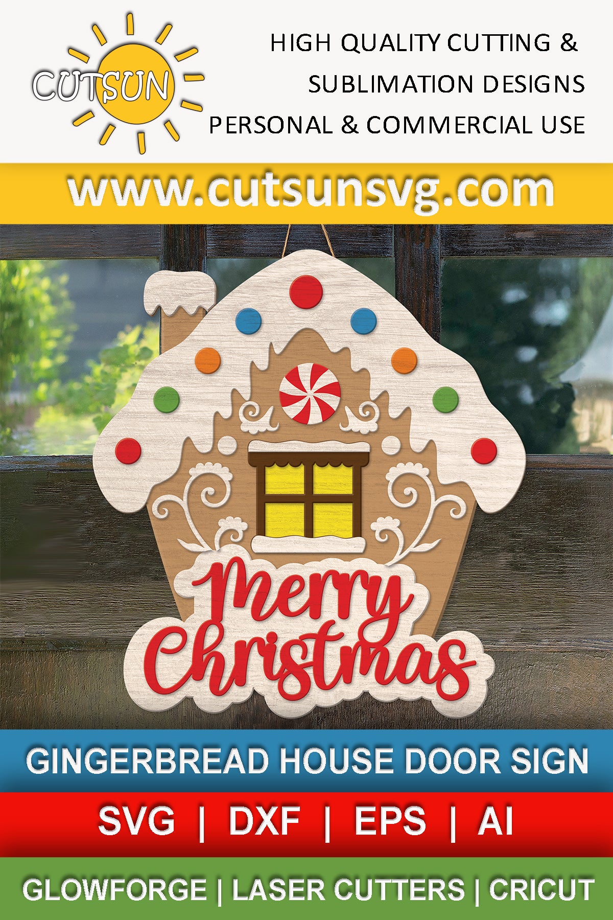Gingerbread house Christmas door hanger SVG laser cut file