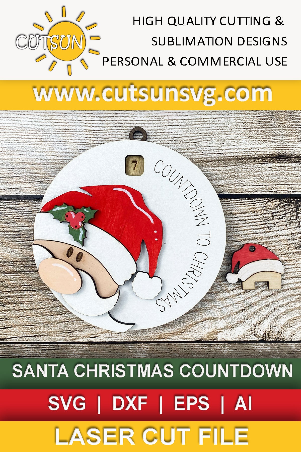 Santa Countdown to Christmas Ornament SVG