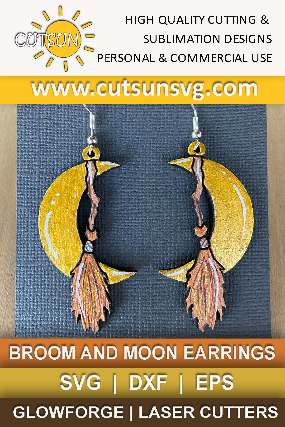 Broom and Moon Earrings SVG Halloween earrings svg Witch earrings svg Glowforge svg laser cut file