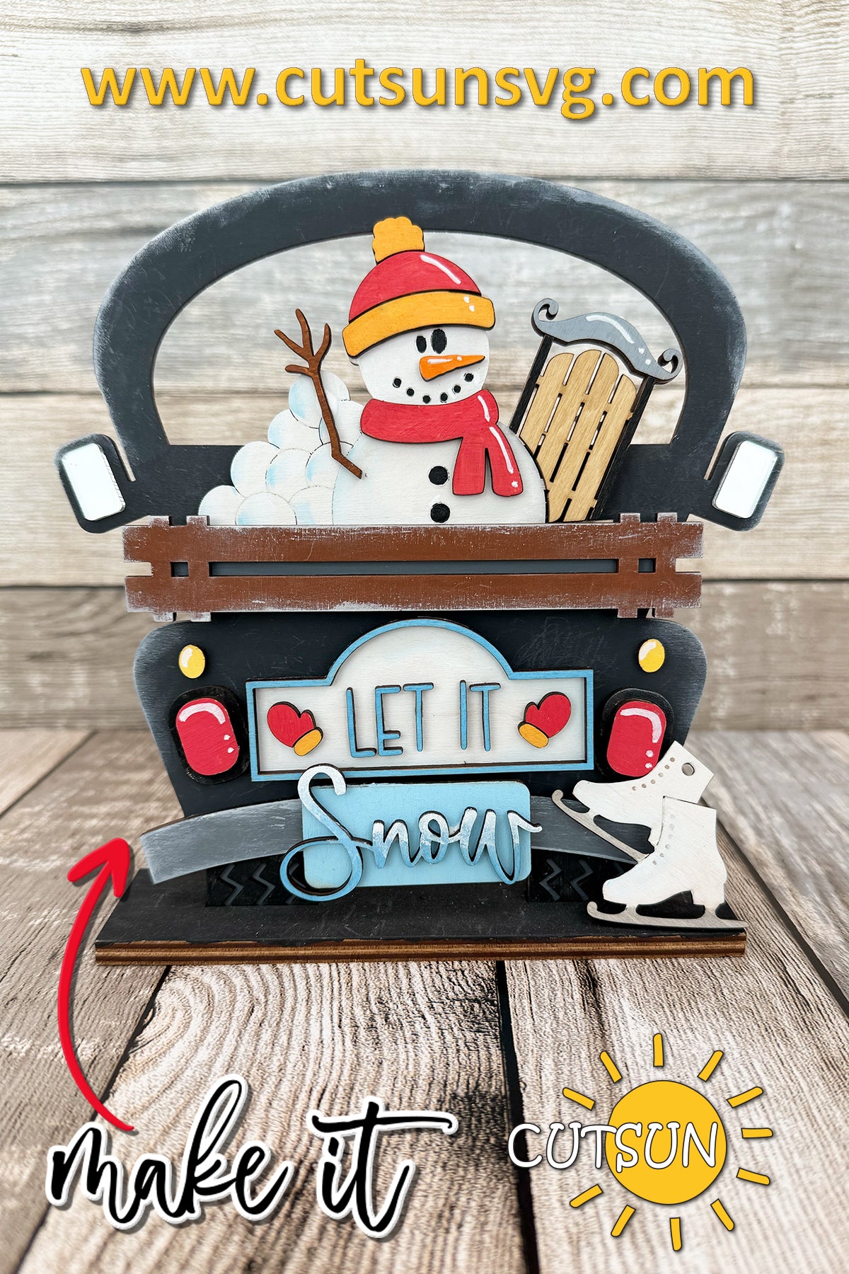 Winter Add-On SVG for Farmhouse Truck & Wheelbarrow Shelf Sitter | Let it snow Laser Cut File | Winter Truck Insert Digital Download