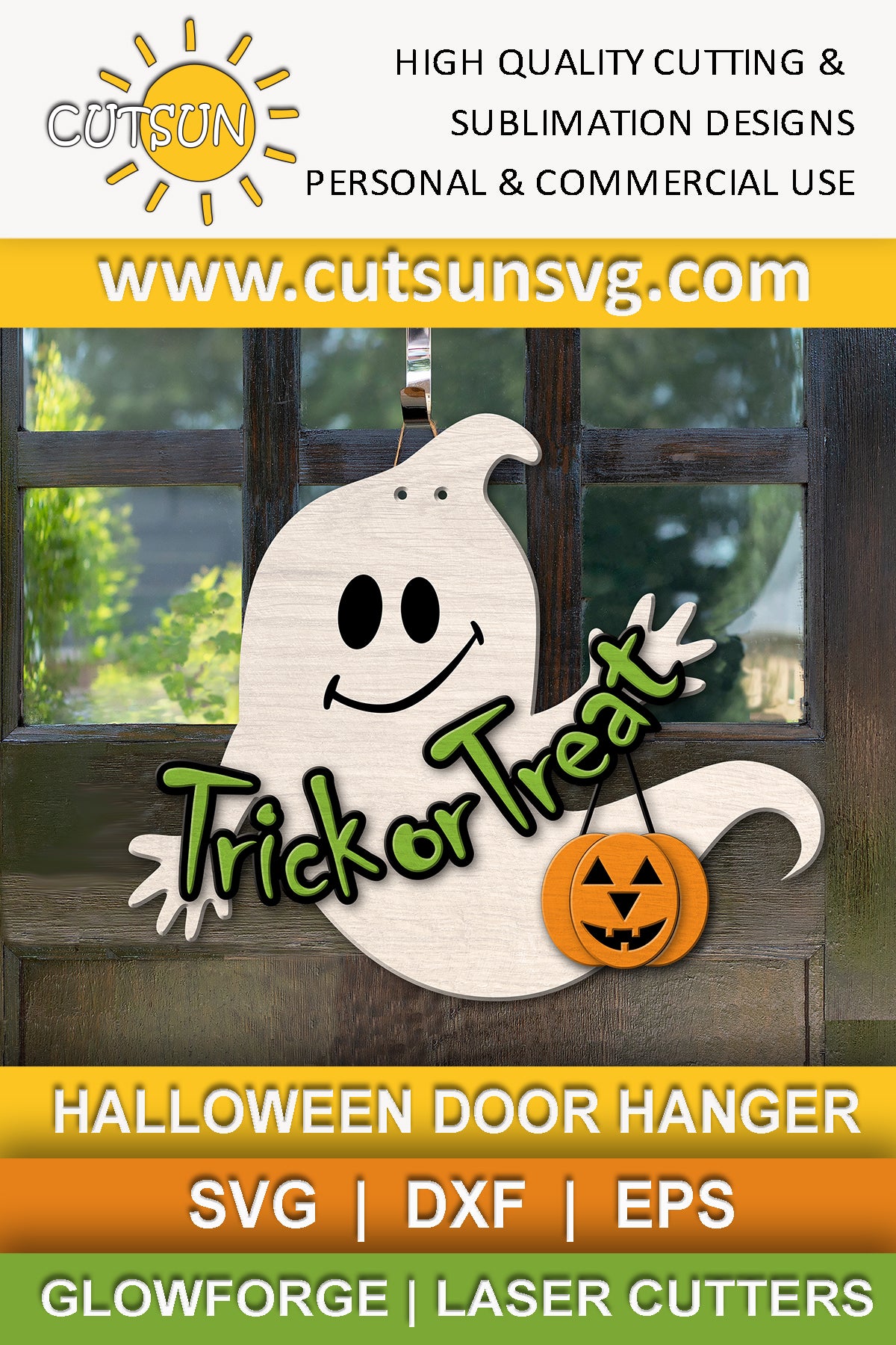 Ghost Trick or Treat door hanger SVG