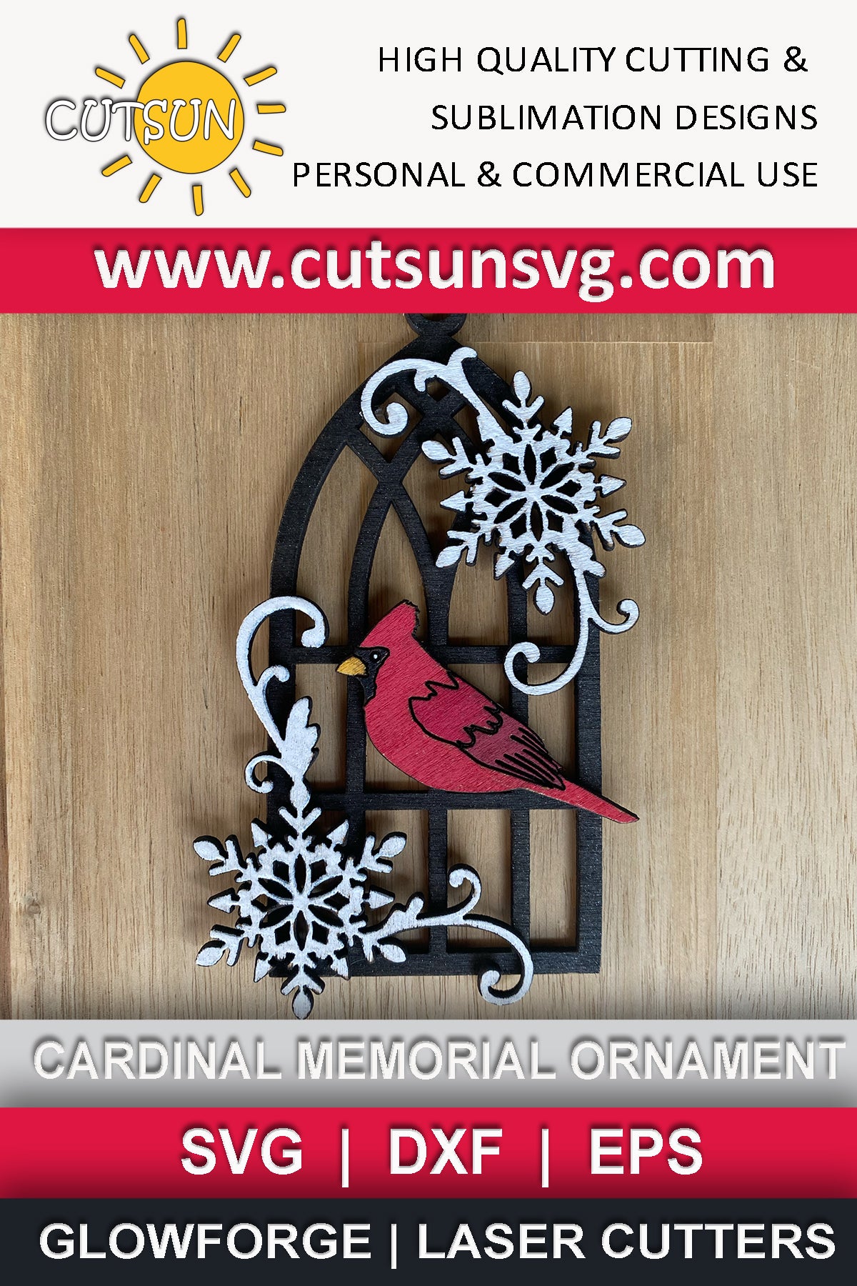 Cardinal Chrismtas Ornament SVG | Cardinal Memorial ornament SVG laser cut file