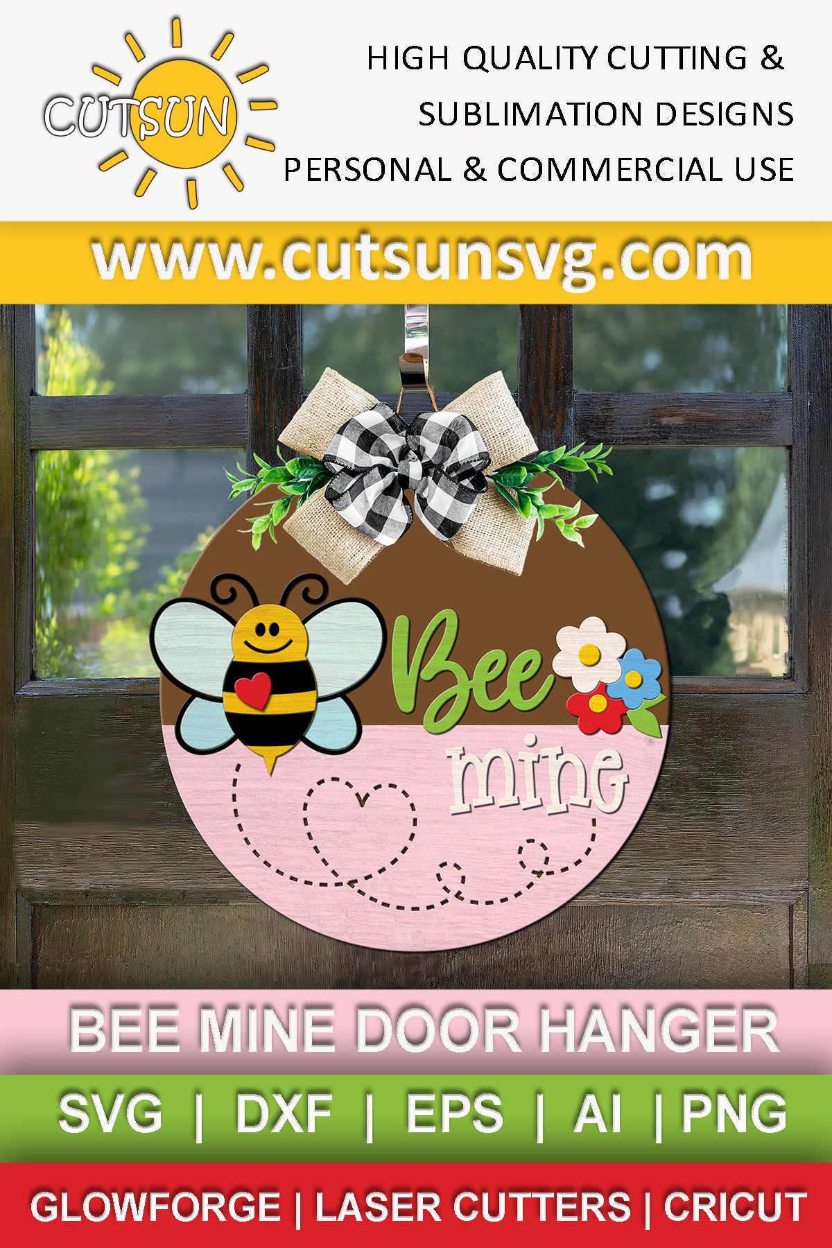 Bee mine door hanger - SVG digital download for use with laser cutters and Cricut / Silhouette craft cutting machines