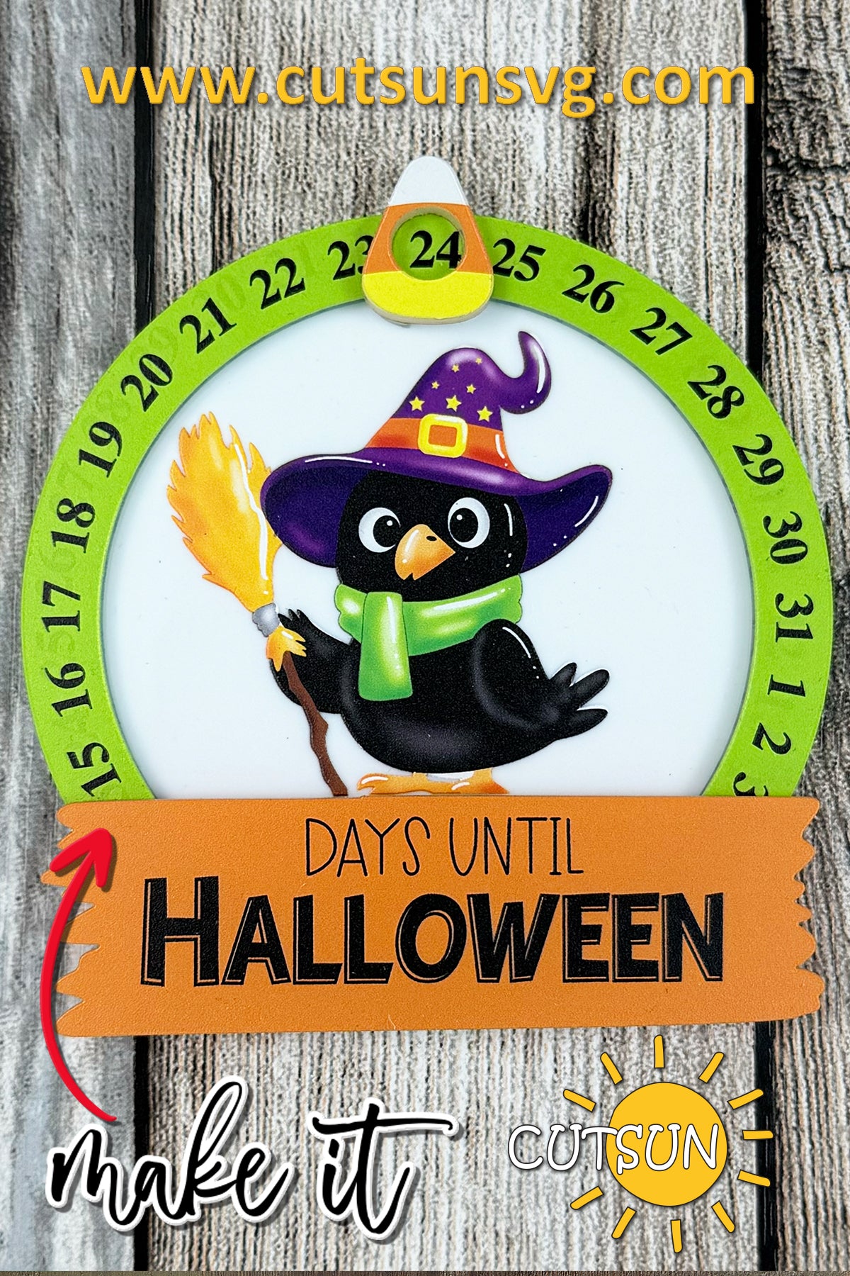 Cute Witch Crow Halloween Countdown SVG & Print Files – Laser Cut ornament