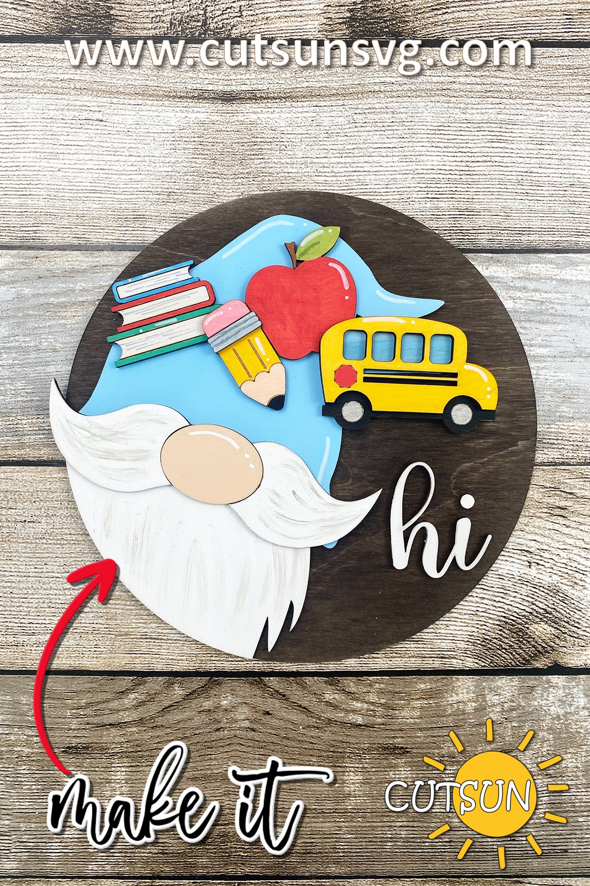 Interchangeable Round Gnome door hanger SVG Back to School Gnome svg Add-on Gnome Hi Door hanger svg School svg Glowforge SVG Laser cut file