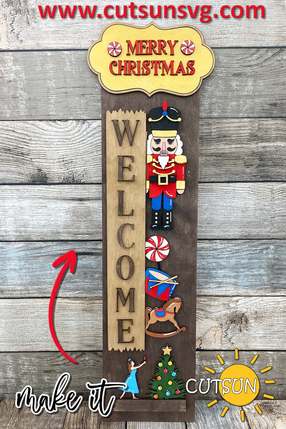 Nutcracker porch sign add-on with a free Interchangeable porch leaner SVG Welcome to the Nuthouse or Merry Christmas SVG