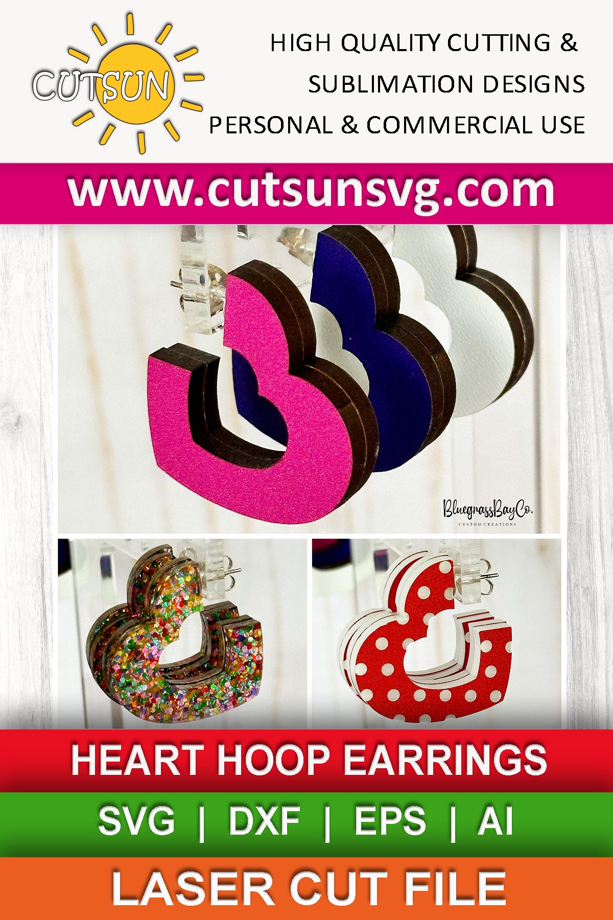 Heart hoops earrings SVG digital download