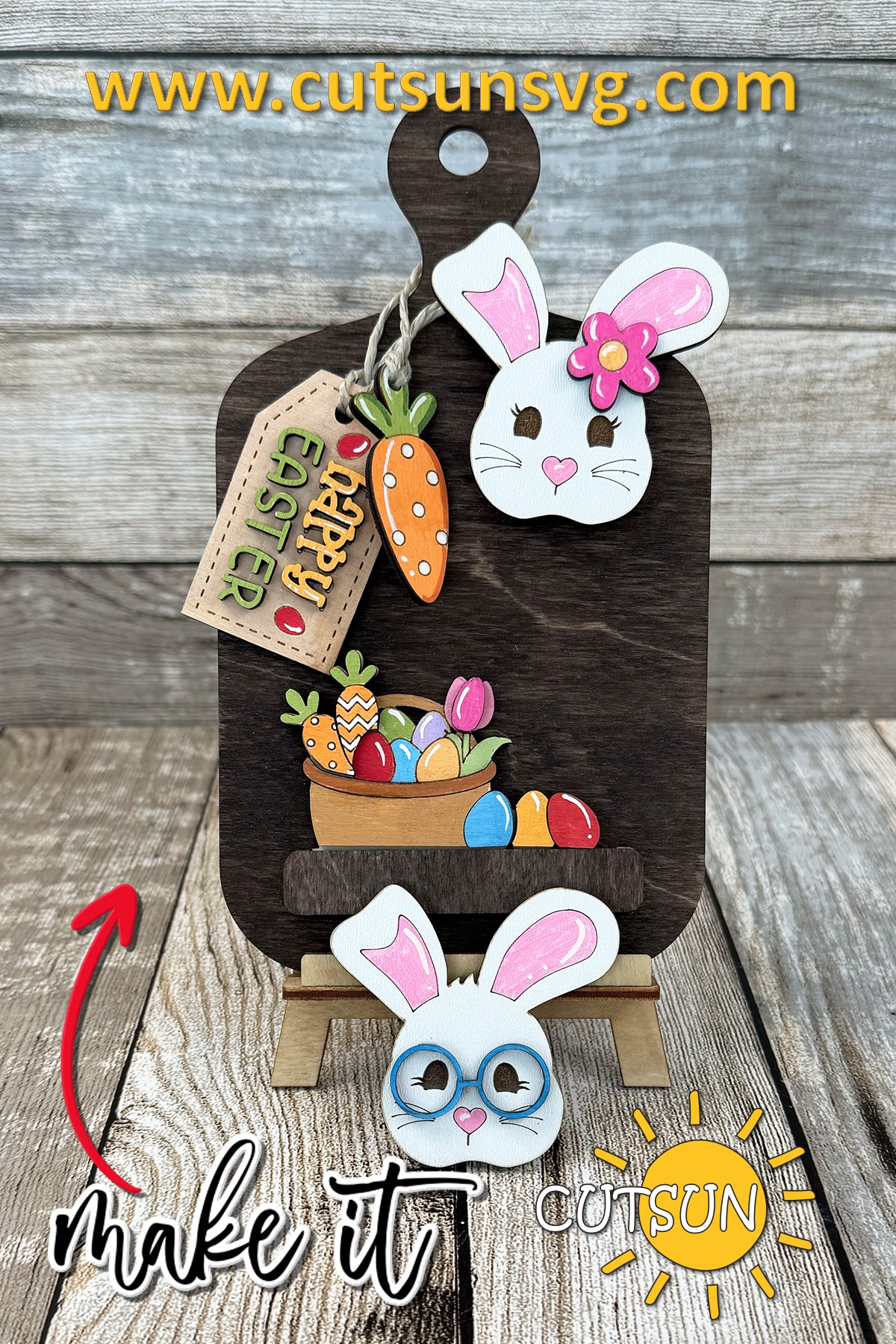 Easter Bunny Interchangeable Cutting Board Decor | Easter Shelf Decor | Laser Cut File