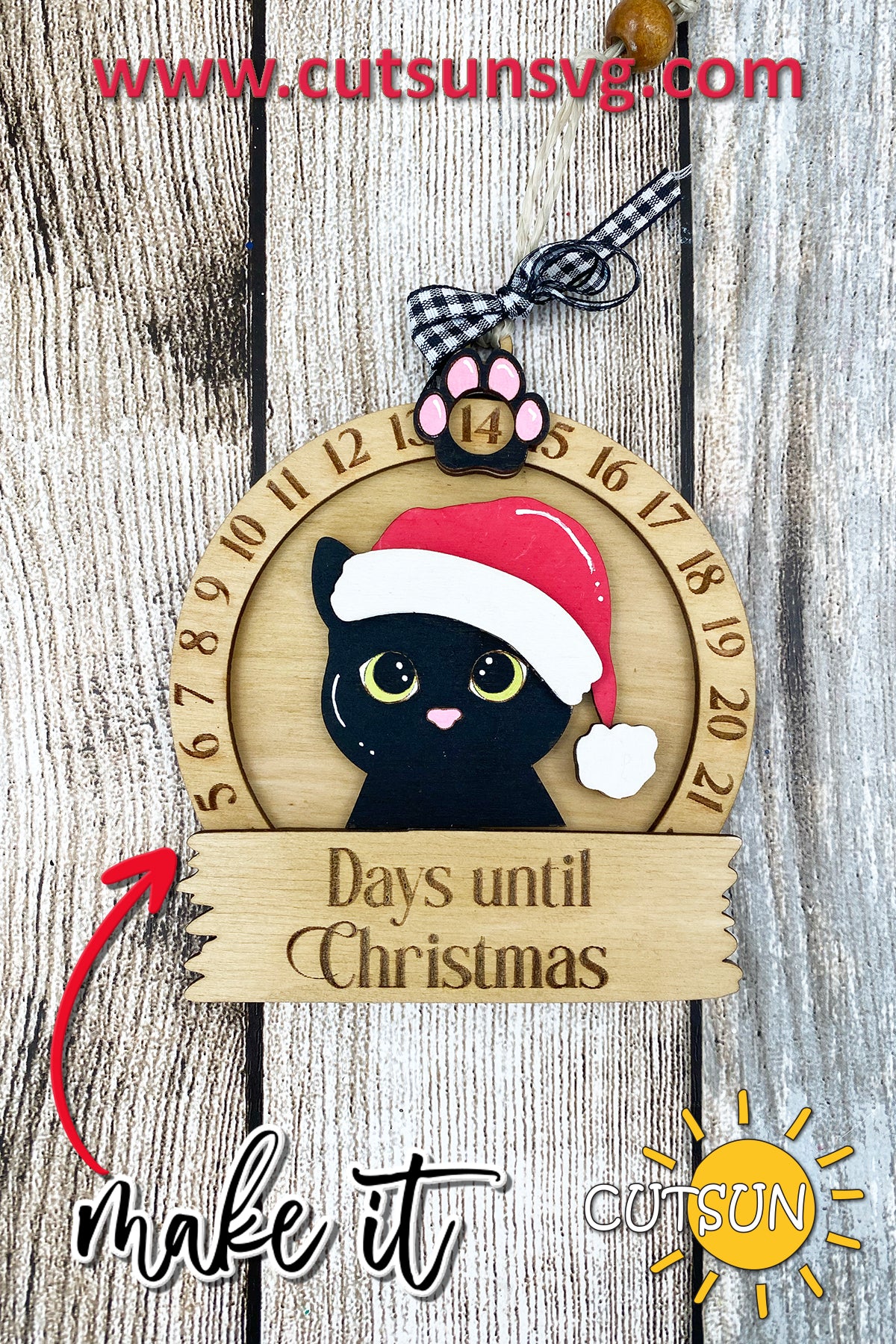 Christmas Cat Countdown SVG Laser Cut File