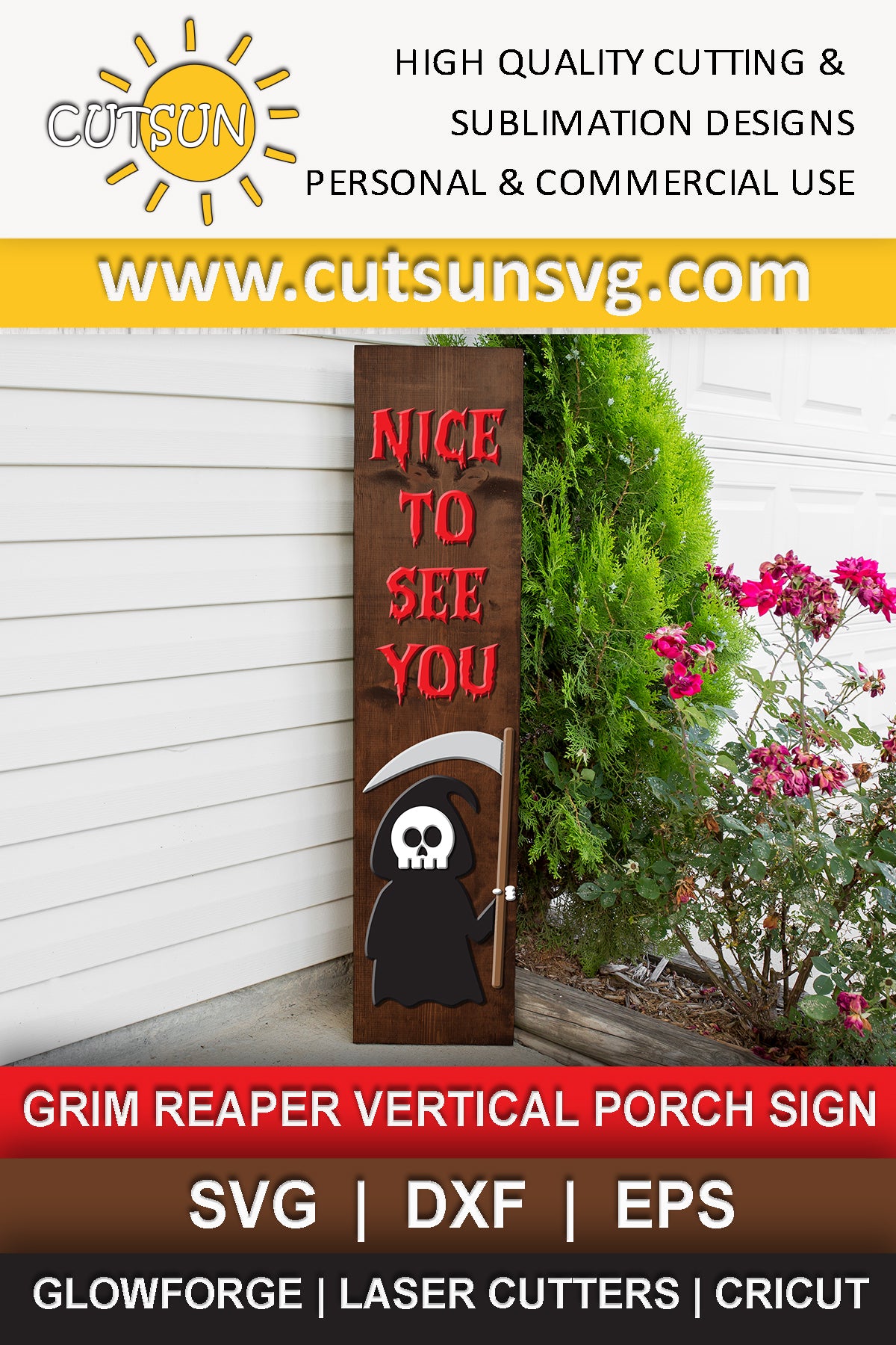 Grim reaper vertical porch sign Halloween svg