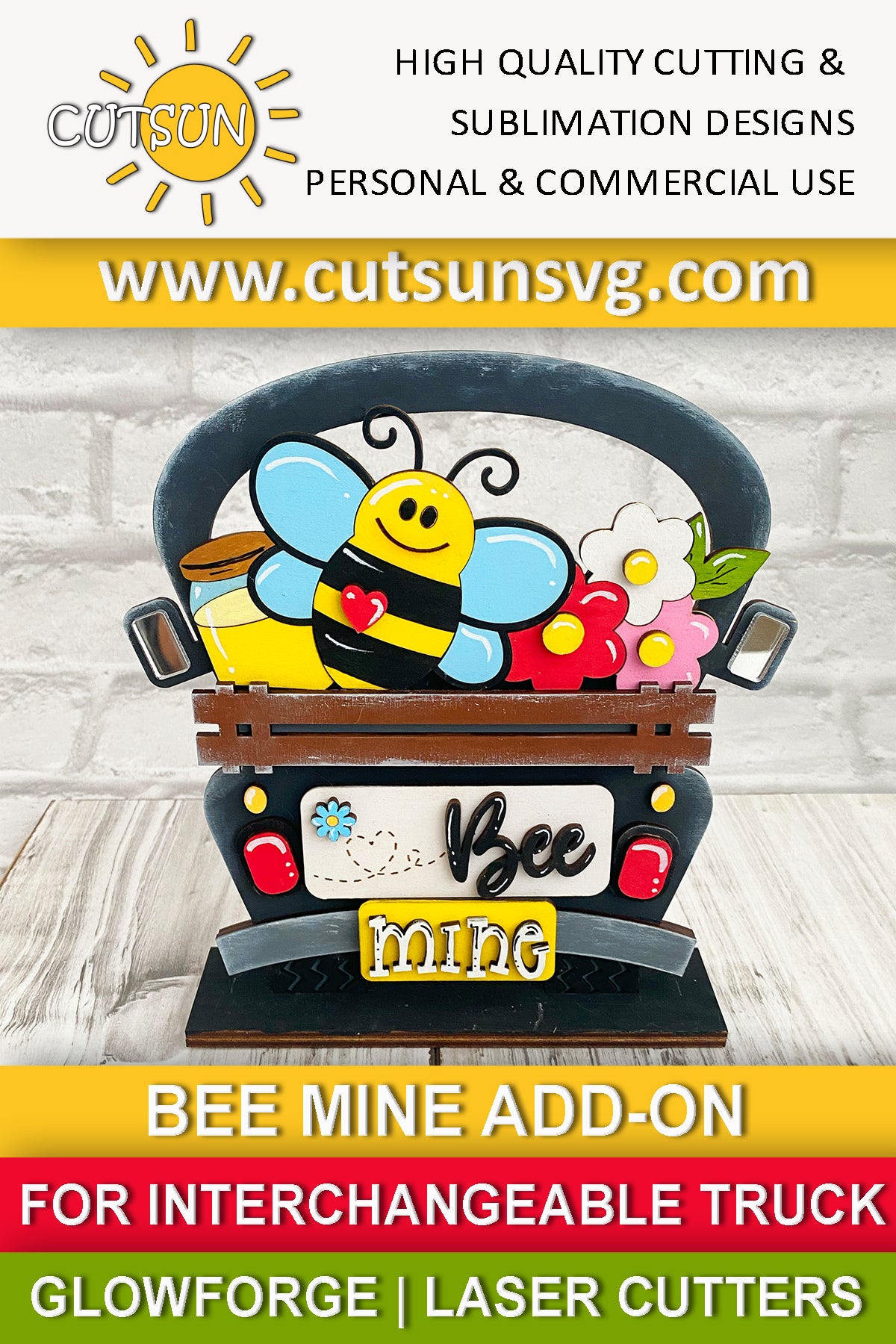Bee Mine Add-on for the Interchangeable truck SVG Laser cut file