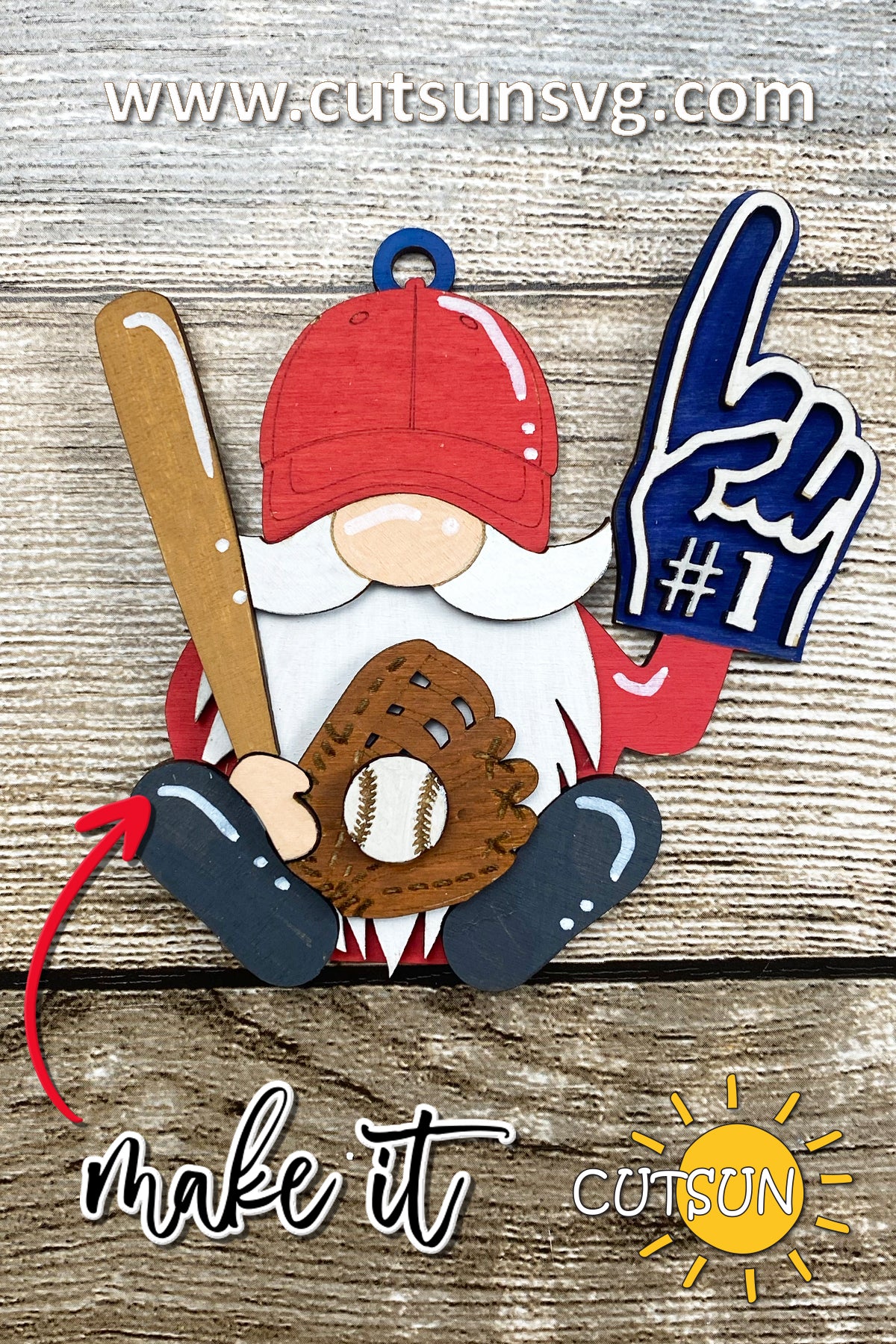 Baseball Gnome SVG | Baseball Ornament Laser Cut File | Gnome Car Charm and Christmas Ornament SVG