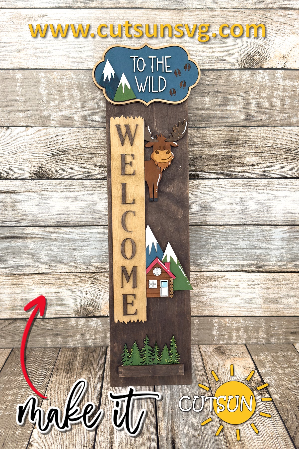 Moose and Cabin porch sign add-on with a free Interchangeable porch leaner SVG