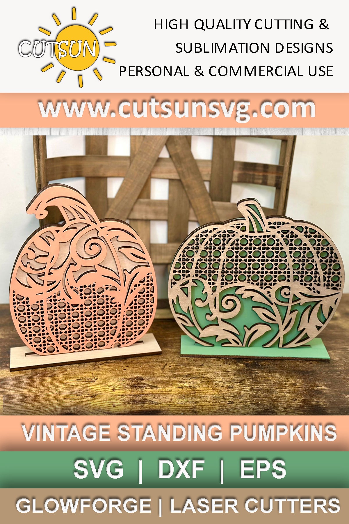 Vintage patterned standing pumpkins SVG bundle