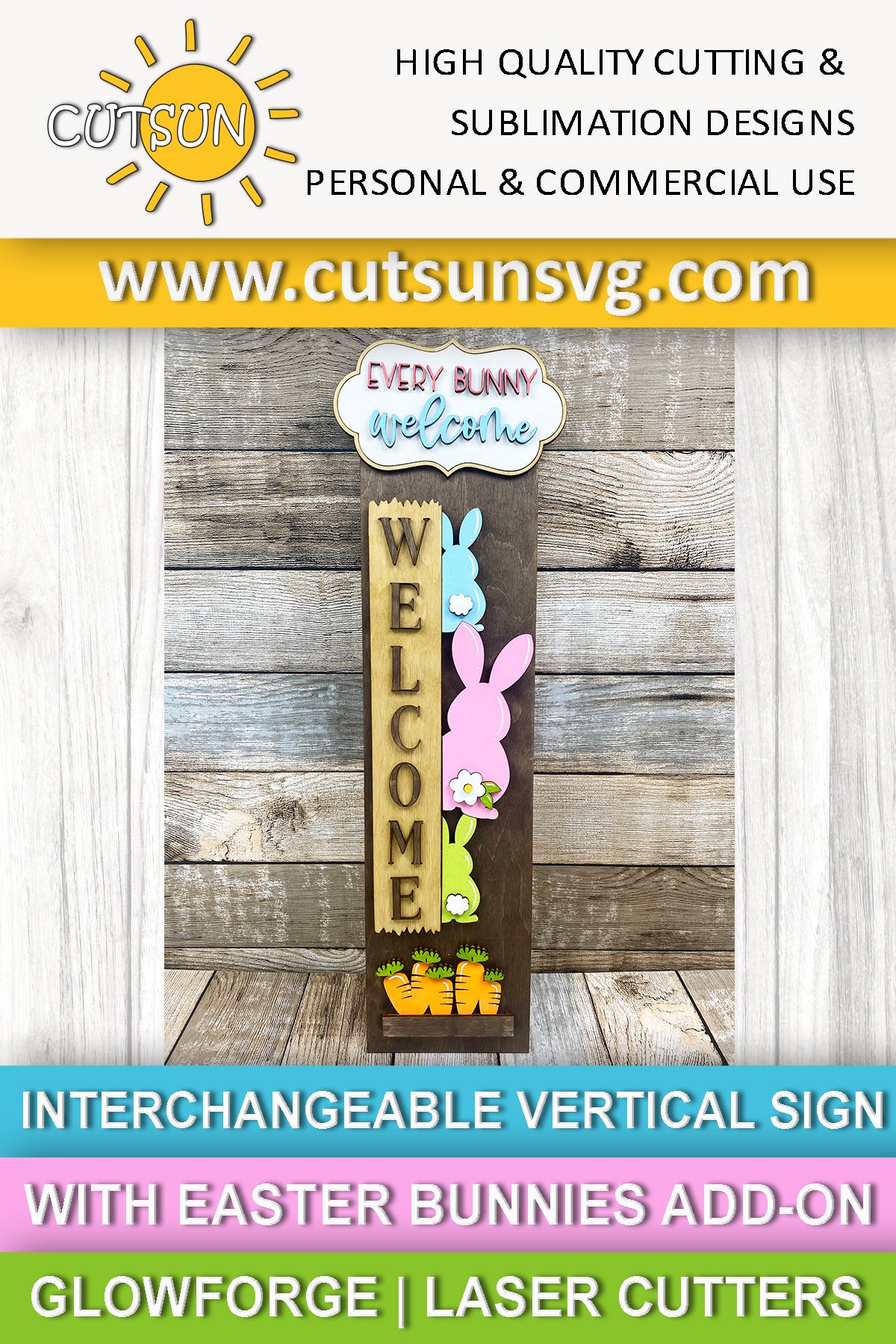 Easter Bunnies porch sign add-on Every Bunny welcome with a free Interchangeable Porch leaner SVG included Glowforge SVG Laser cut file