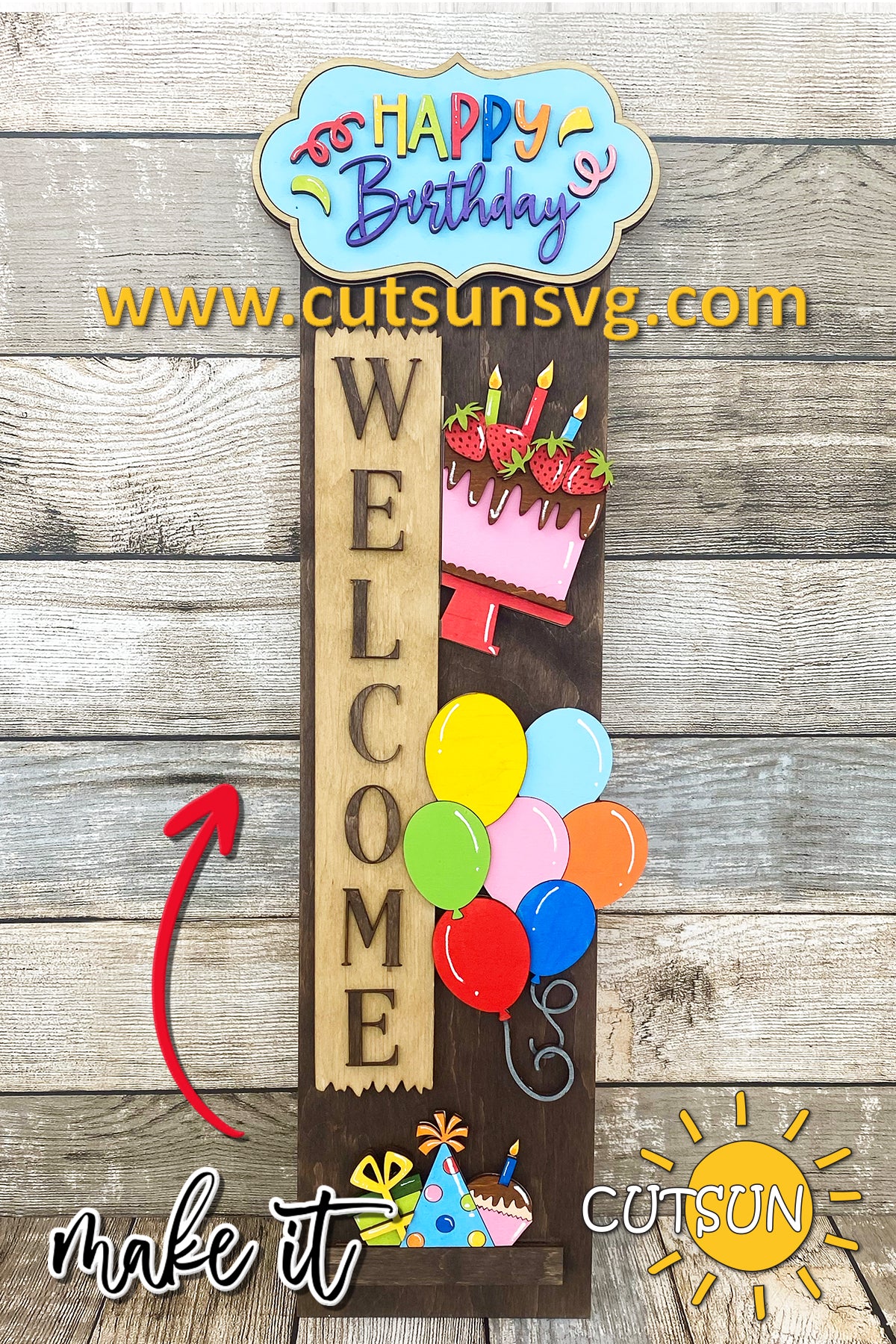 Happy Birthday porch sign add-on with a free Interchangeable porch leaner SVG