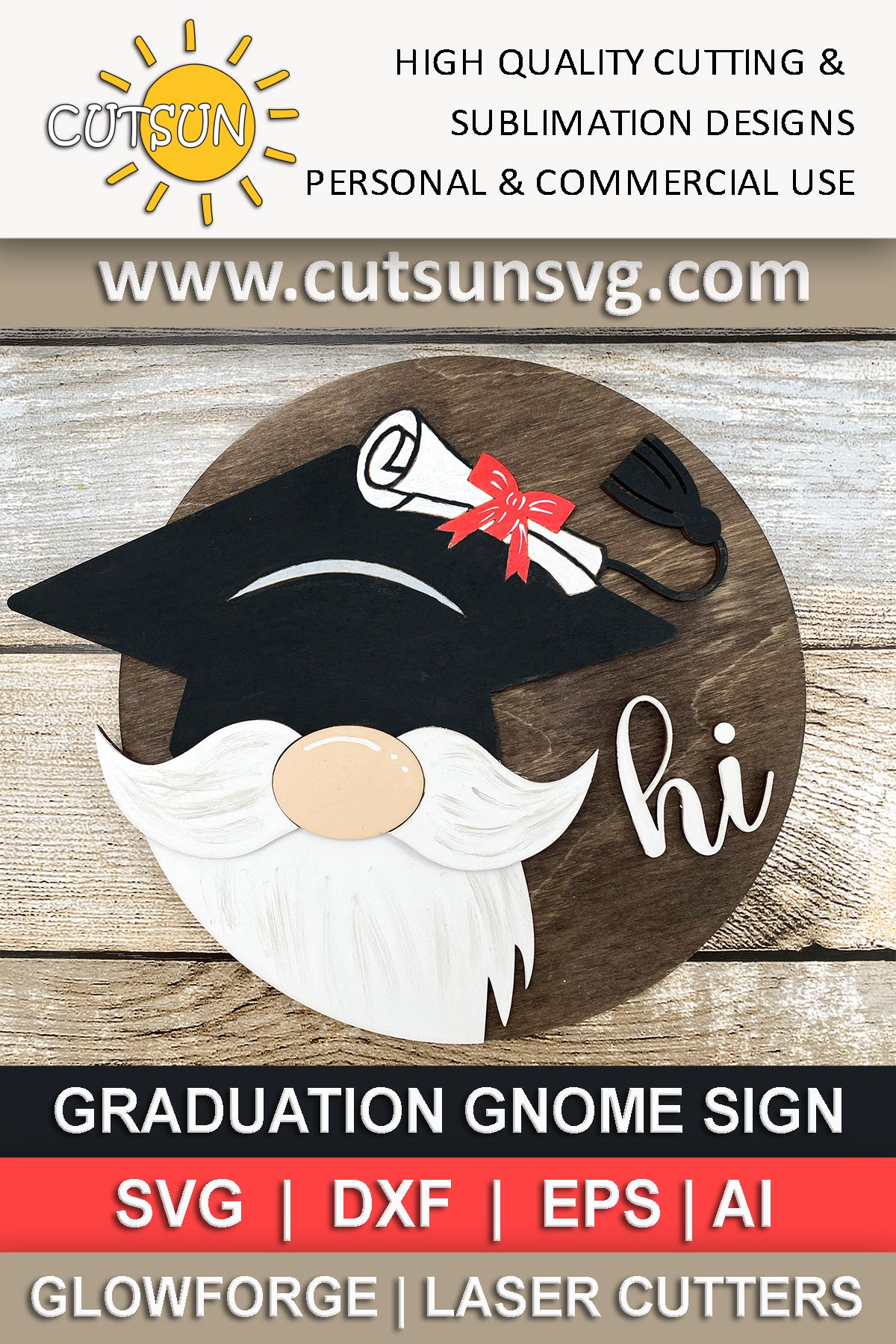 Graduation Gnome Door Hanger SVG | Interchangeable Welcome Sign SVG | Graduation Cap Gnome Laser Cut File for Front Door Decor