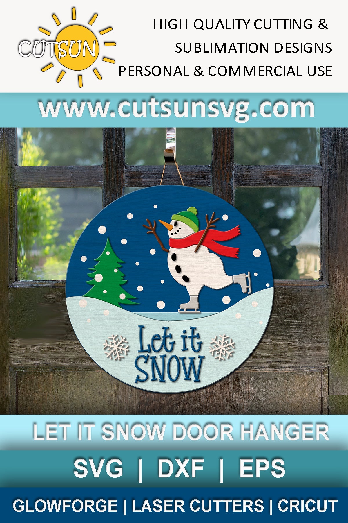 Skating Snowman door hanger Let it snow SVG
