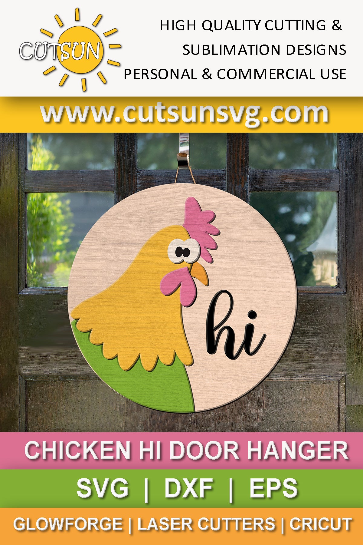 Chicken hi door hanger SVG