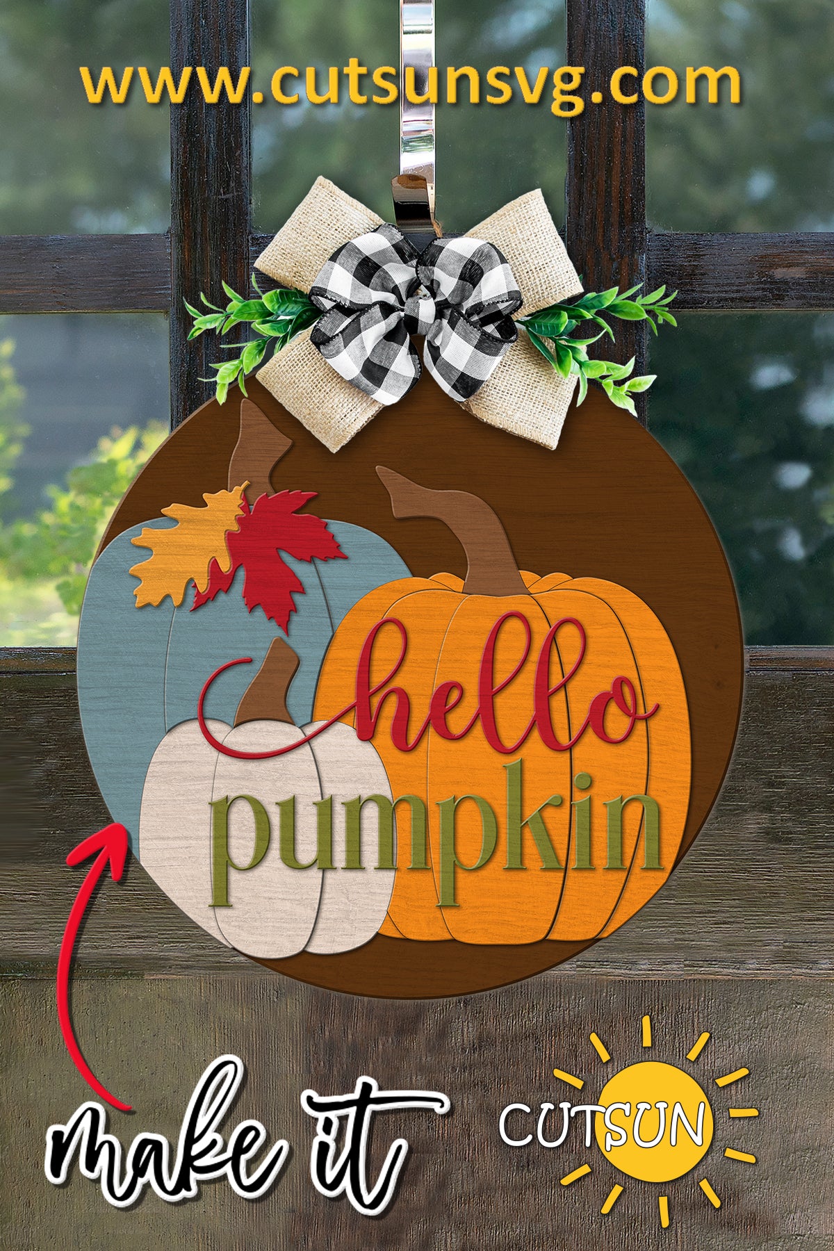 Fall Door Hanger SVG with Pumpkins – Autumn Welcome Sign Laser Cut File for Glowforge & xTool