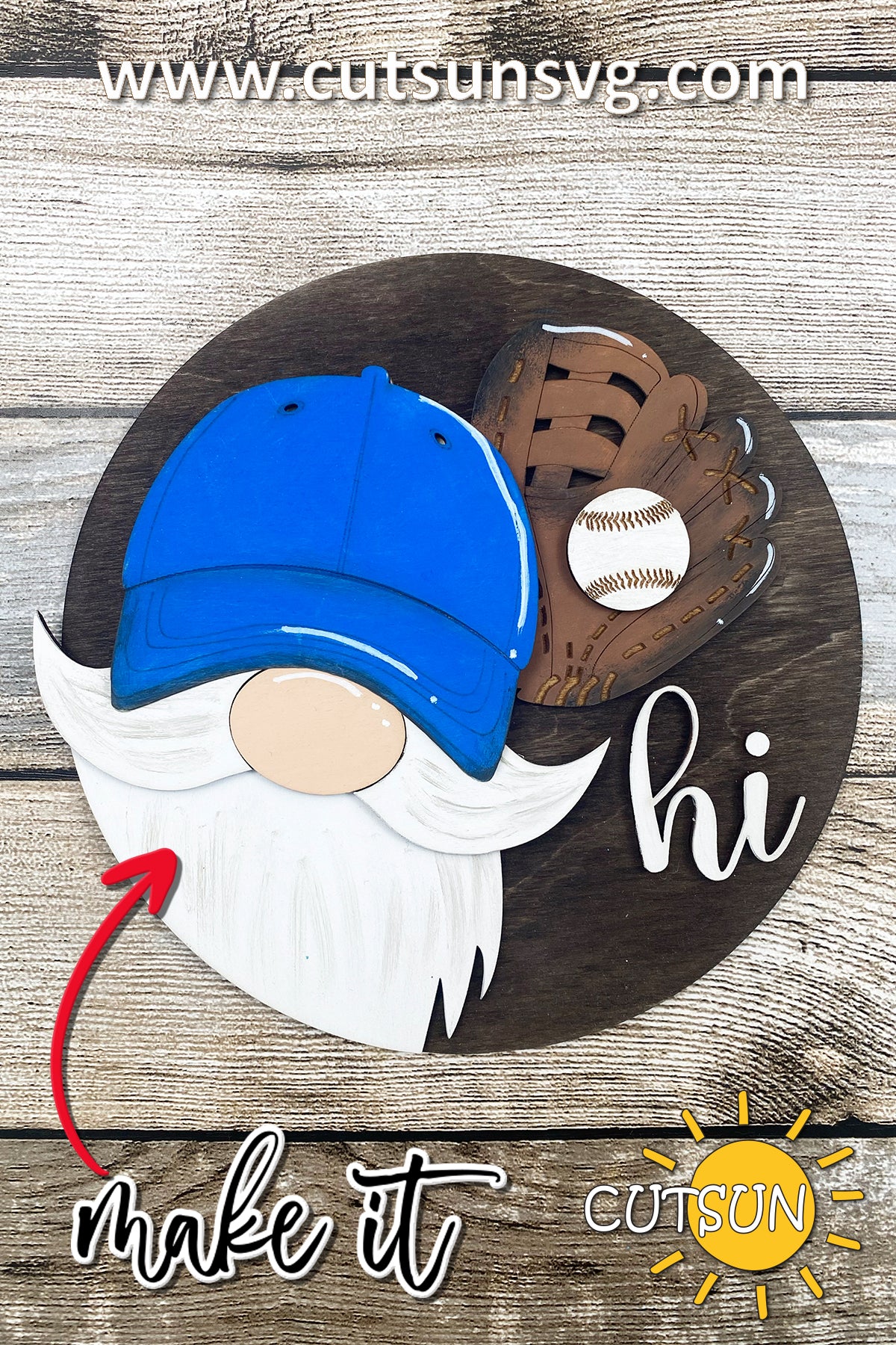 Interchangeable Welcome Sign Gnome Door Hanger SVG | Baseball Gnome SVG | Sports Door Sign Laser Cut File