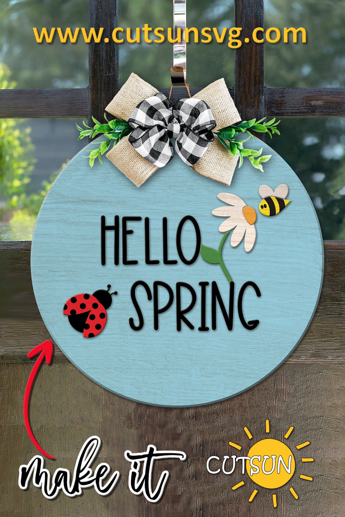Hello Spring door hanger SVG Laser cut file