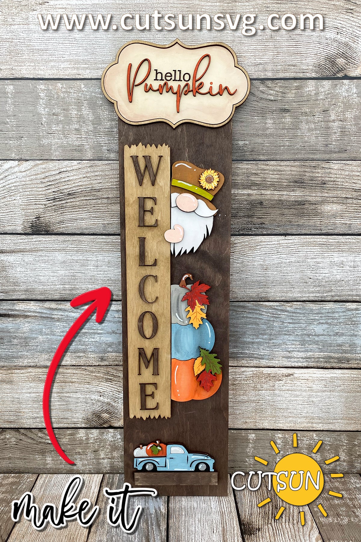 Fall Porch Sign SVG | Interchangeable Porch Leaner | Pumpkin Gnome SVG | Autumn Welcome Sign SVG | Laser Cut File | Digital Download