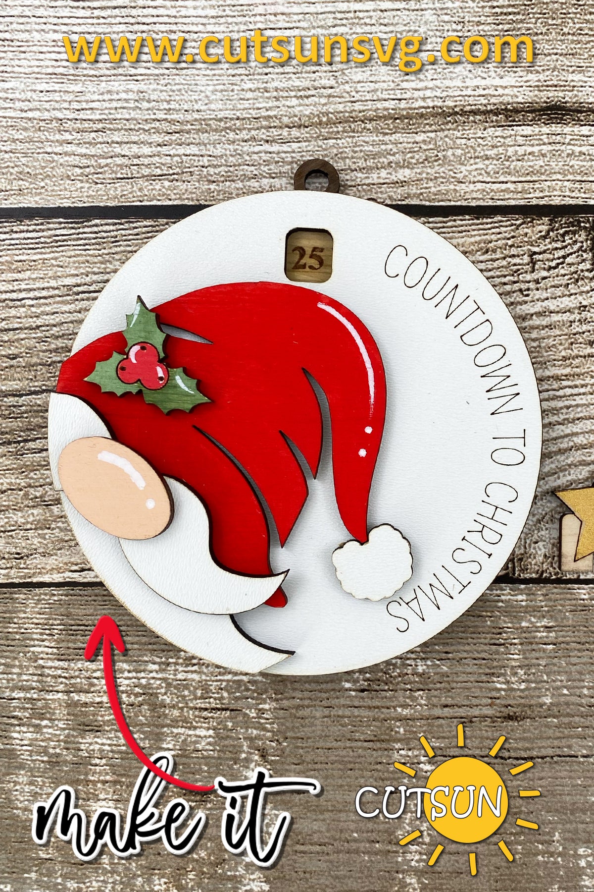 Christmas Countdown SVG | Gnome Christmas Ornament Laser Cut File | Days Until Christmas Countdown Sign SVG