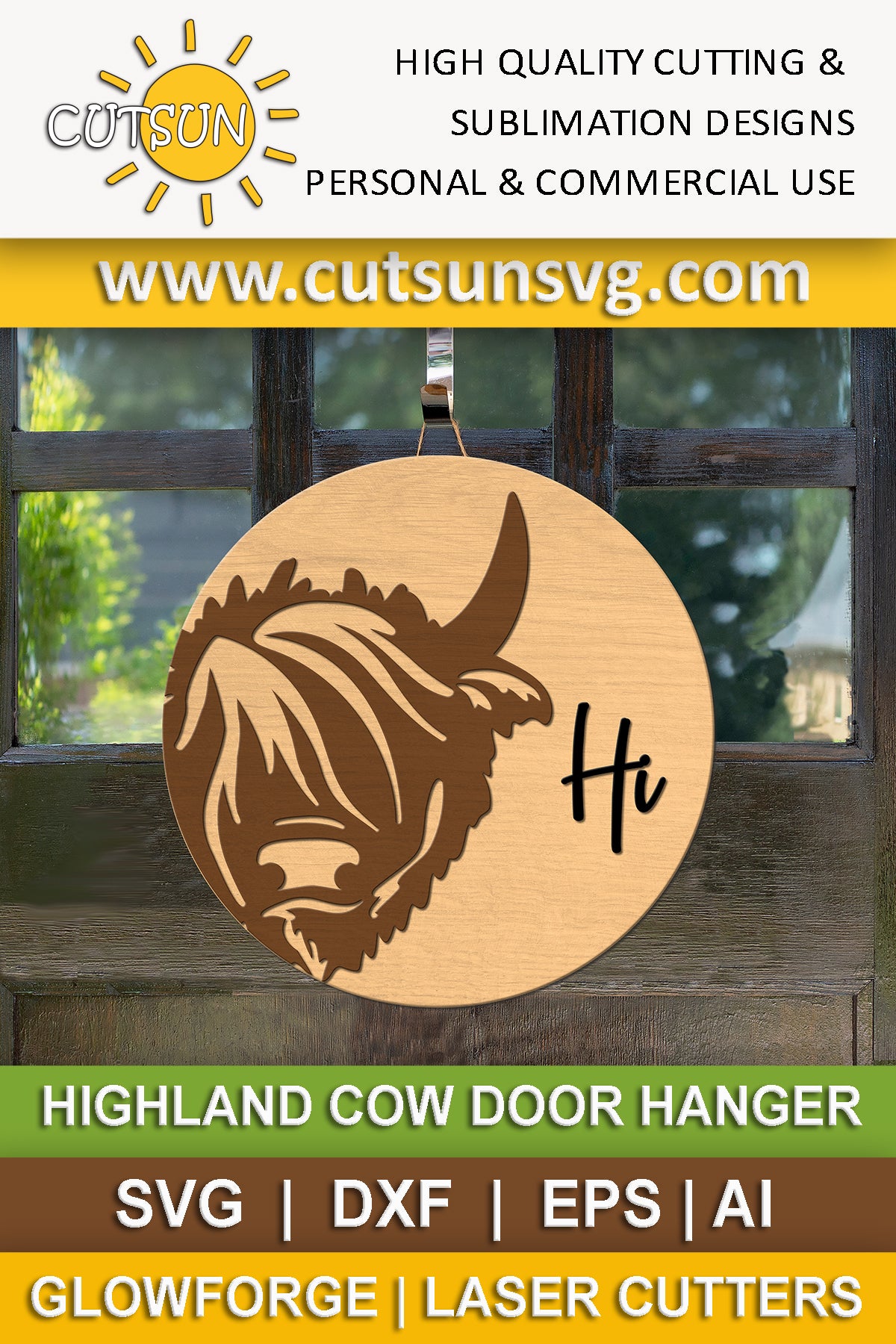 Highland cow door hanger SVG Farmhouse welcome sign SVG Welcome door hanger svg Glowforge SVG Laser cut file