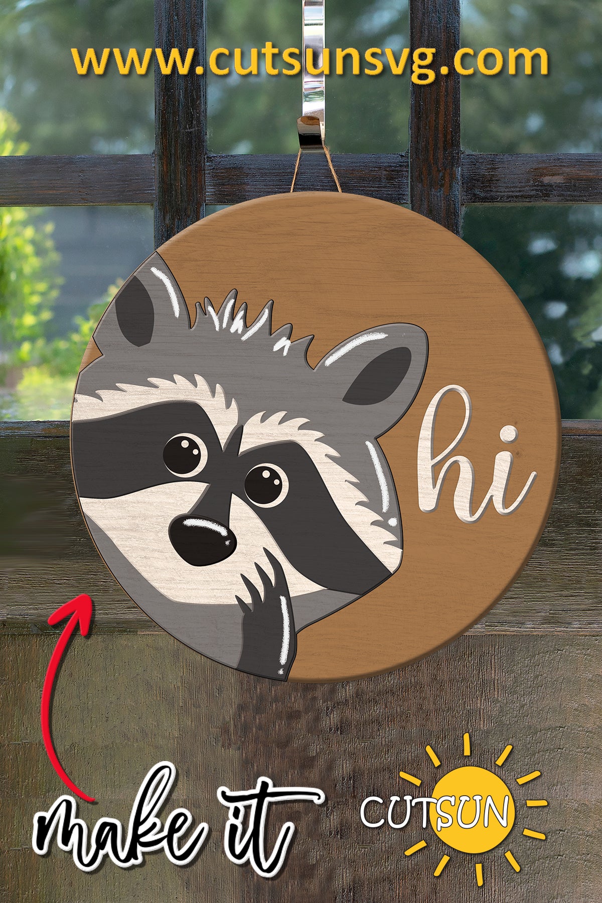 Raccoon Door Hanger SVG | Trash Panda Welcome Sign | Laser Cut File for Rustic Front Door Decor