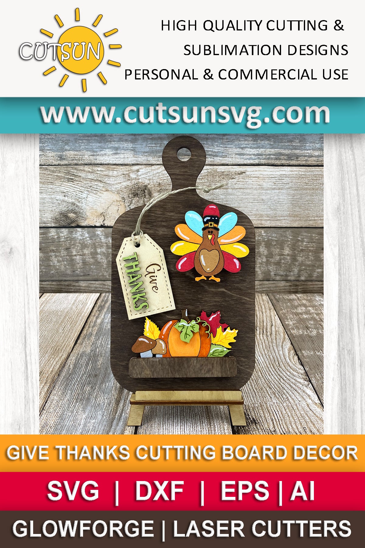 Give thanks Add-on and Interchangeable Cutting board decor SVG Glowforge SVG Laser cut file