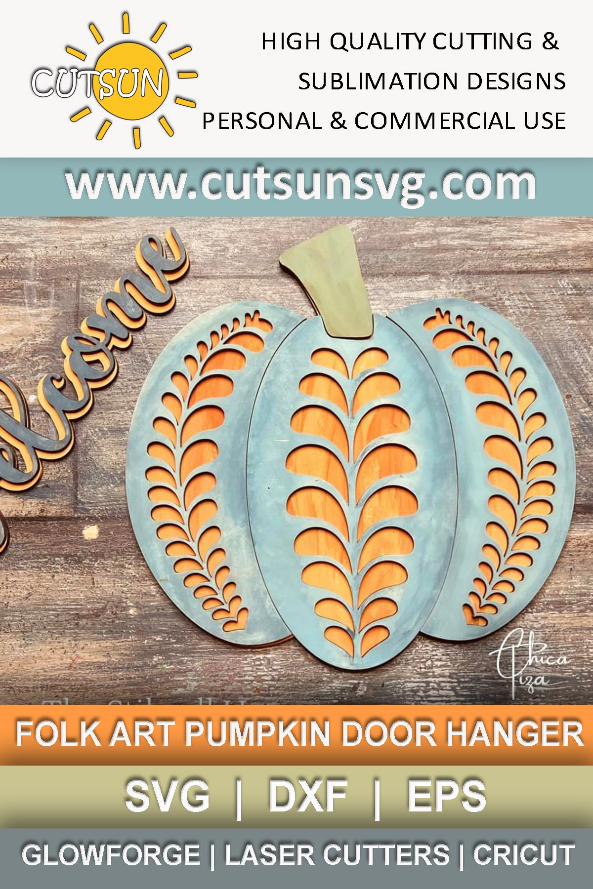 Folk art pumpkin door hanger SVG