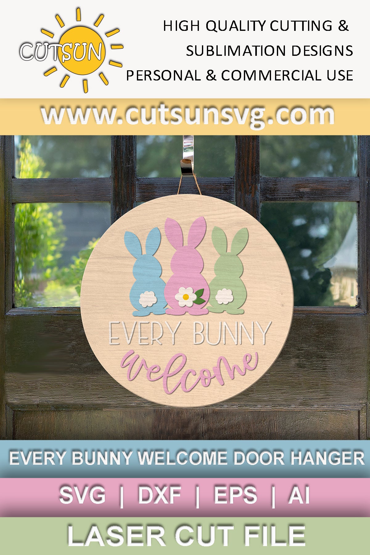 Easter Door Hanger SVG | Every Bunny Welcome Sign | Easter Bunny SVG | Easter Front Door Decor | Laser Cut File