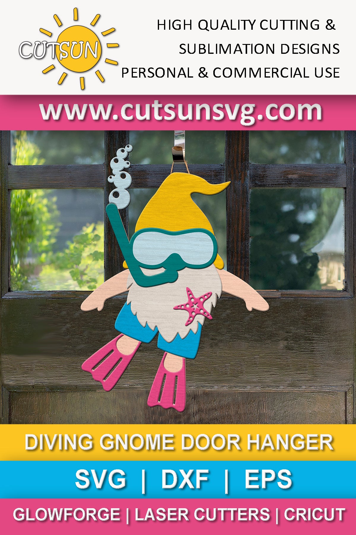 Diving gnome door hanger svg
