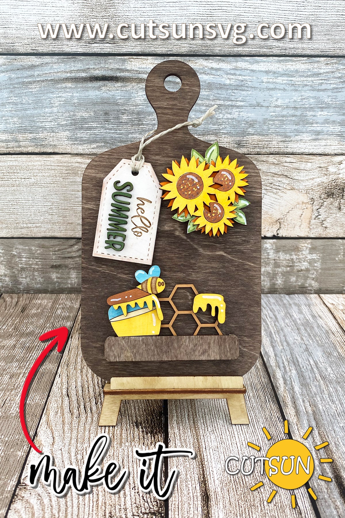 Hello Summer Sunflowers Add-on and Interchangeable Cutting board decor SVG Glowforge SVG Laser cut file