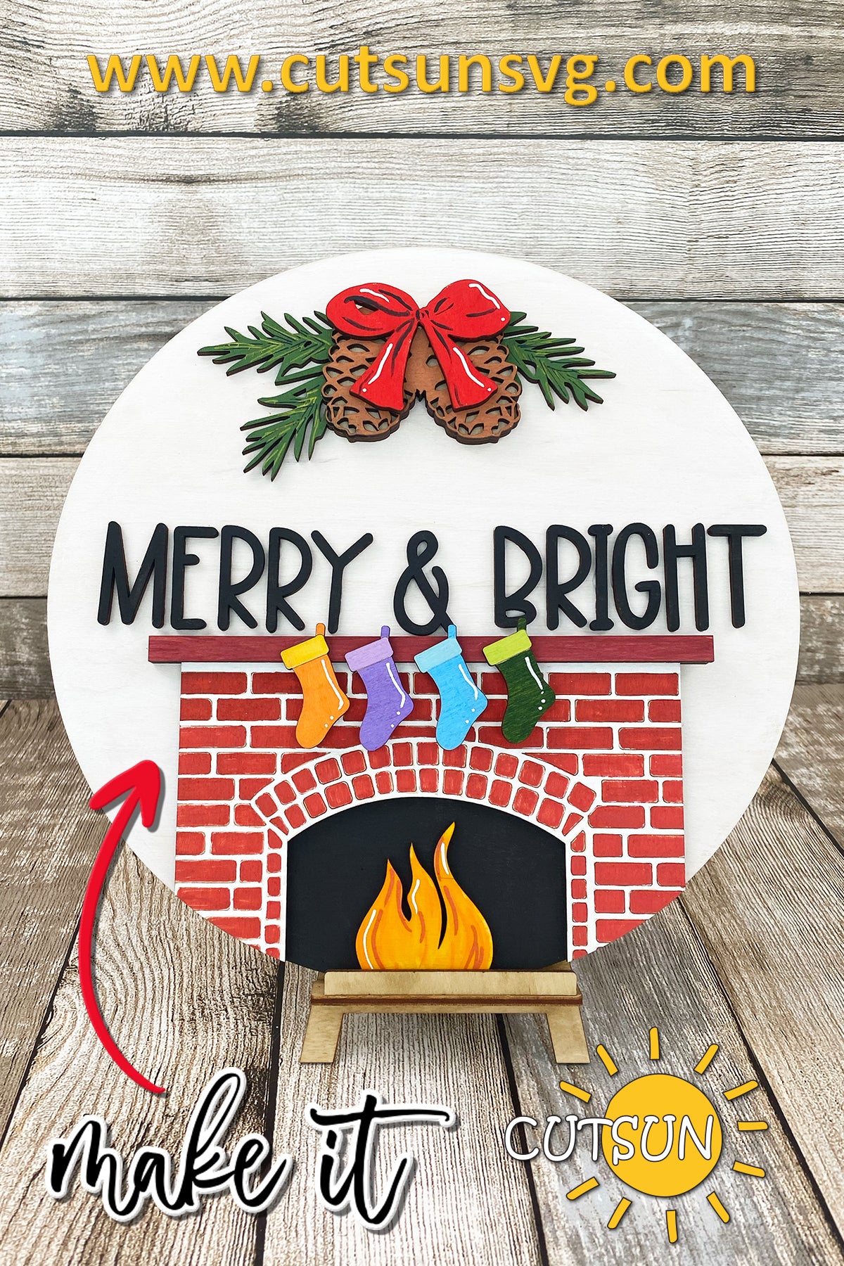 Merry and Bright Christmas door hanger SVG Laser cut file Cricut SVG