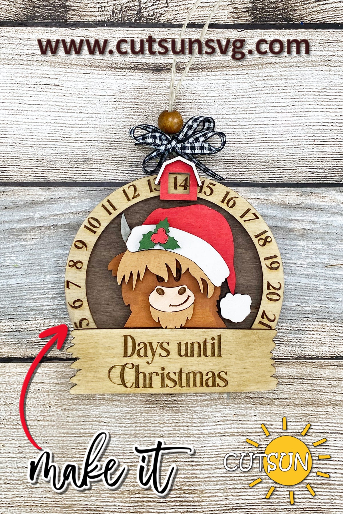 Christmas Highland cow Countdown SVG Laser Cut File