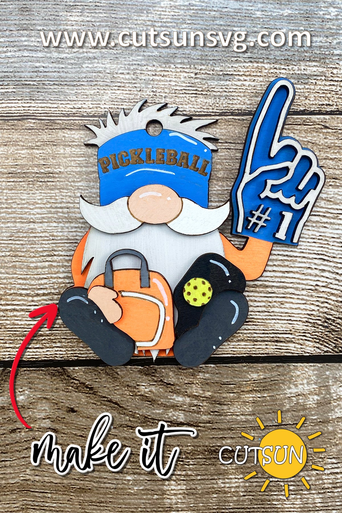 Pickleball Gnome SVG | Pickleball Ornament SVG | Car Charm SVG | Christmas Ornament Laser Cut File | Glowforge SVG