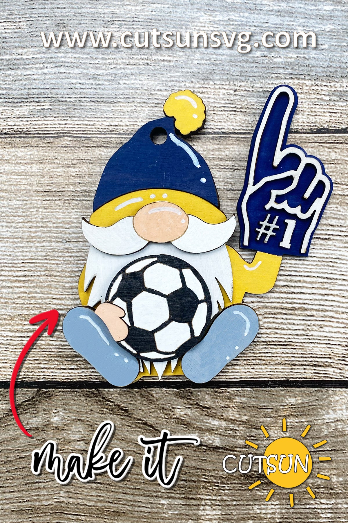 Soccer Gnome SVG | Soccer Ornament Laser Cut File | Gnome Car Charm & Christmas Ornament SVG