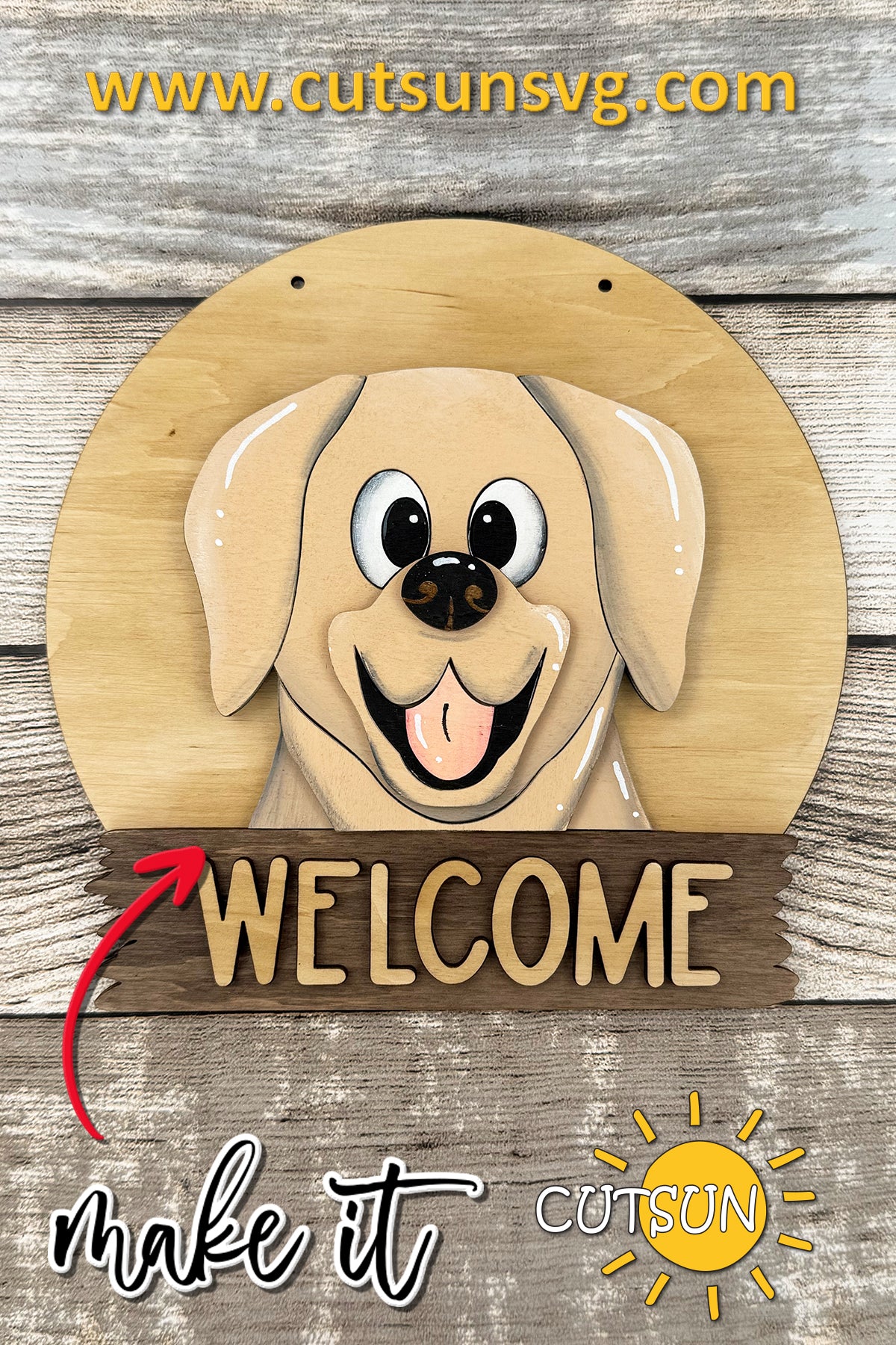 Labrador Interchangeable Round Sign SVG | Dog Door Hanger Laser Cut File | Pet Lover Welcome Sign SVG
