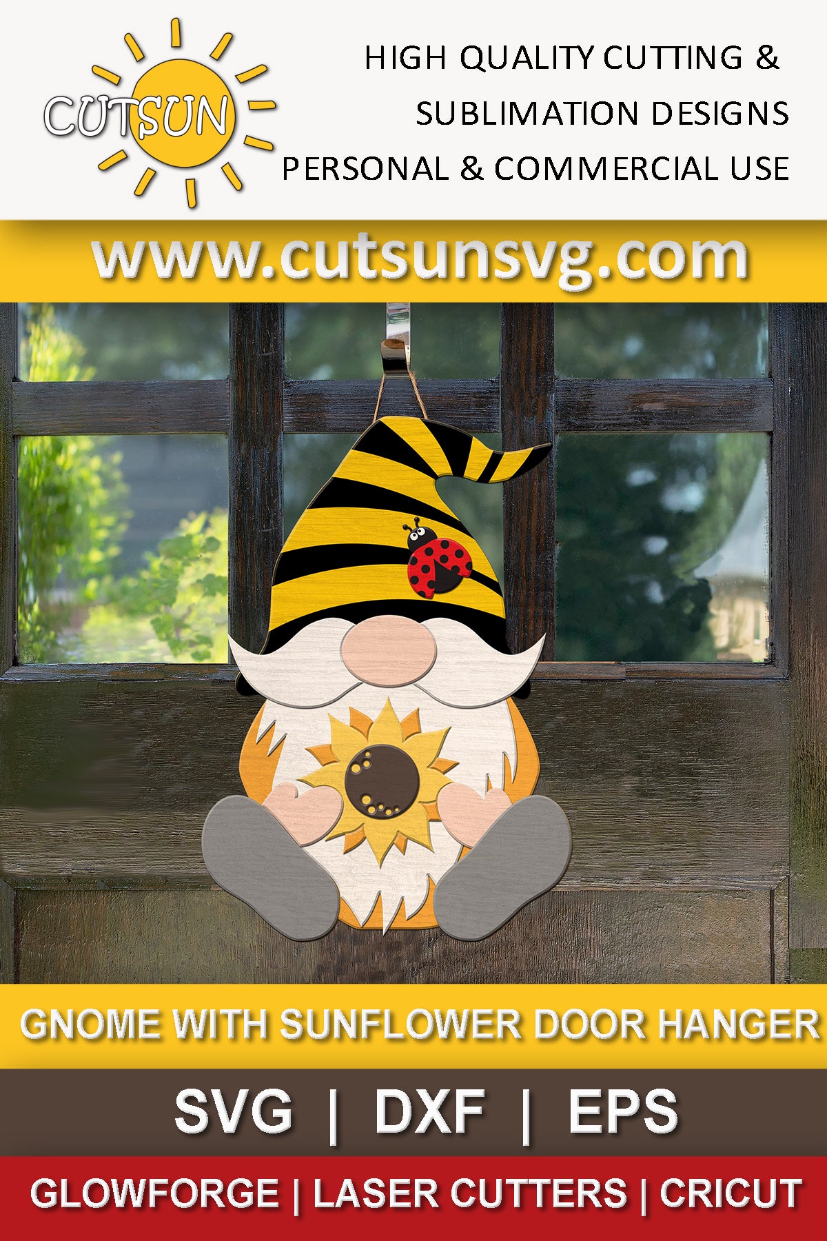 Gnome with Sunflower door hanger SVG | Summer door hanger SVG | Fall door hanger SVG