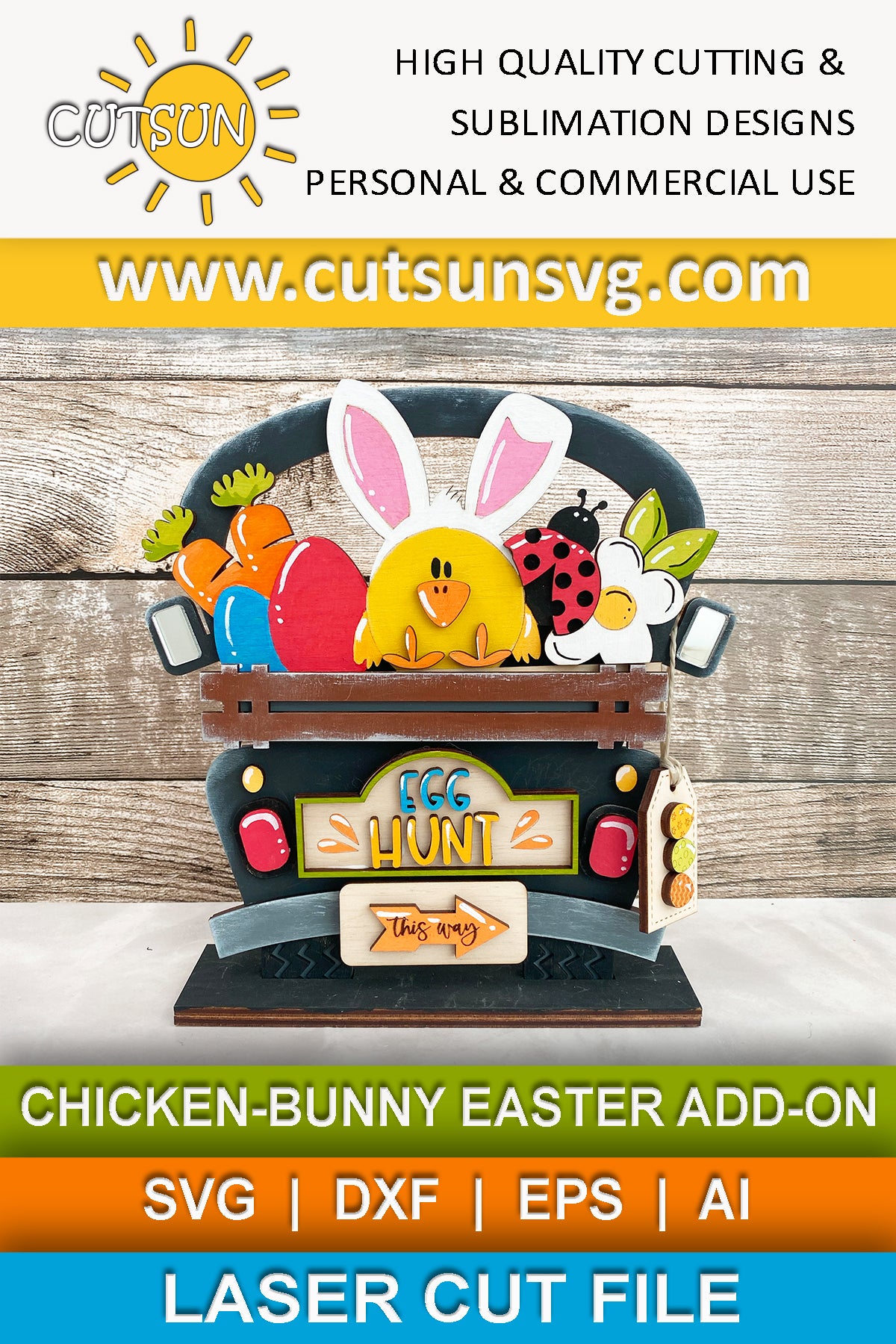 Chicken with Bunny ears Add-on for the Interchangeable truck SVG Laser cut file