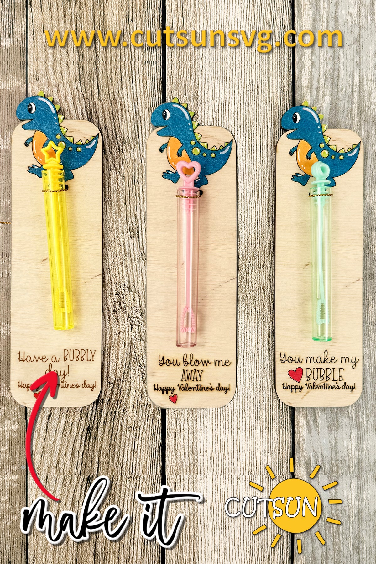 Valentines day Bubble blower cards with a Dino - laser cut file