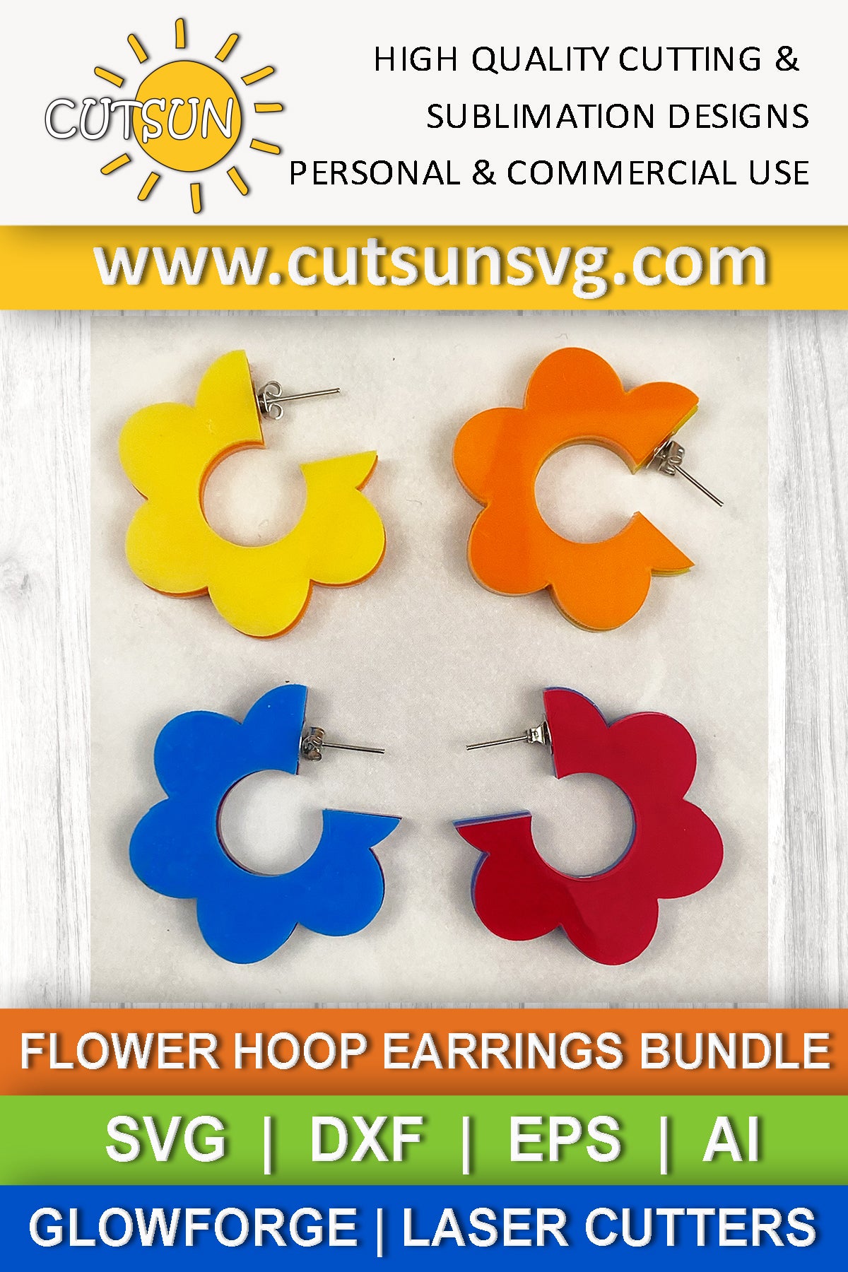 Flower Hoop Earrings SVG | Floral Earring Laser Cut Jewelry File | Hoop Earring SVG Design
