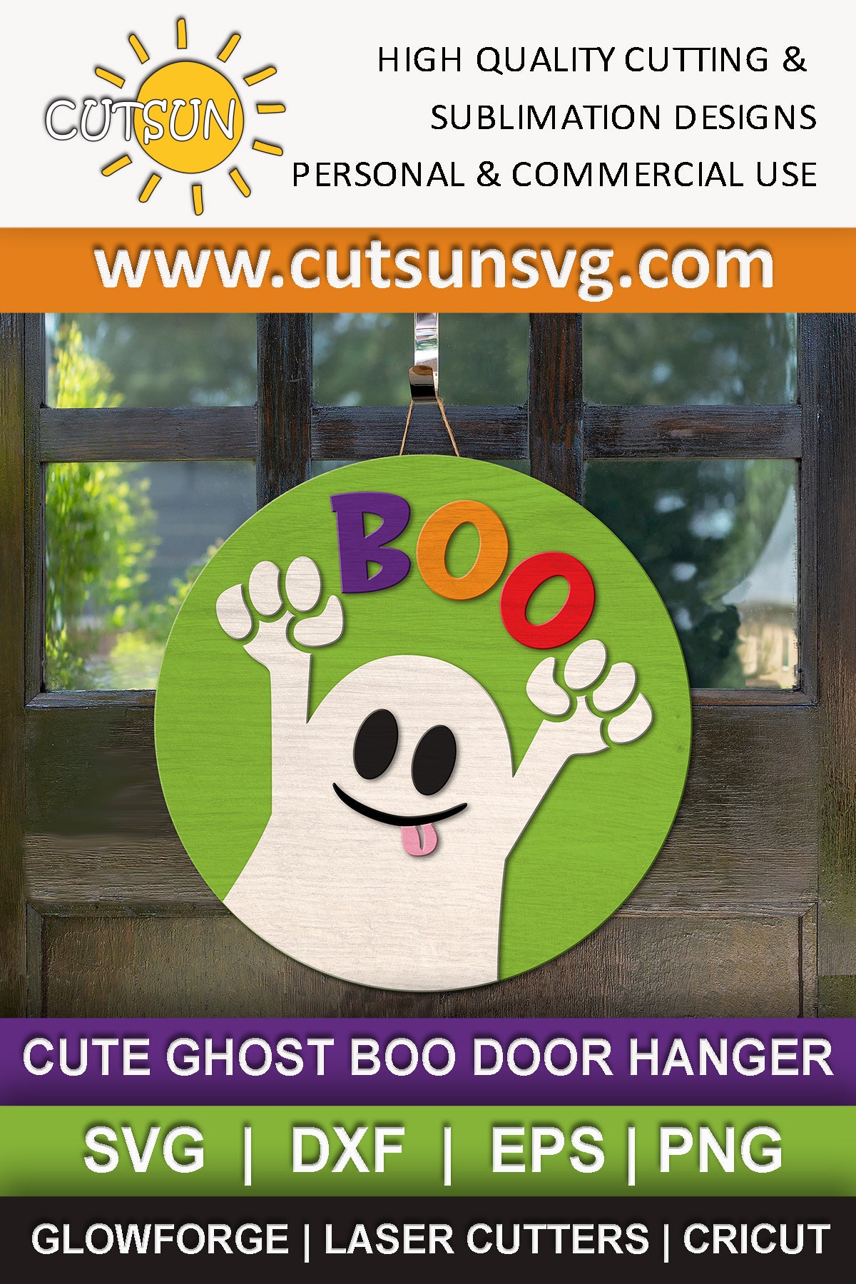 Cute Ghost BOO round door hanger SVG | Halloween door hanger SVG - laser cut file | Cricut SVG